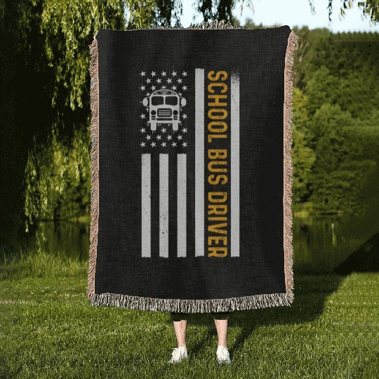 School Bus Driver American Flag School Bus Driver Woven Blankets