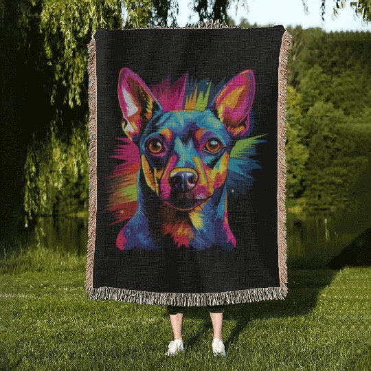 Watercolor Colorful Miniature Pinscher Woven Blankets