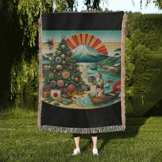 Japanese Style Christmas in July Woven Blankets
