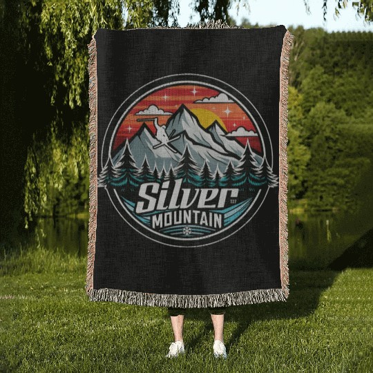 Retro Silver Mountain Ski Woven Blankets