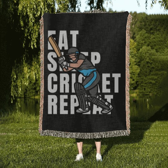 Eat Sleep Cricket Repeat Woven Blankets