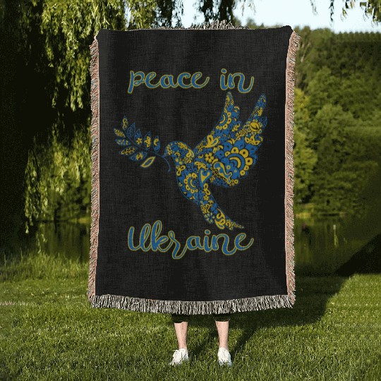 Dove of peace in Ukraine drawing in national color Woven Blankets