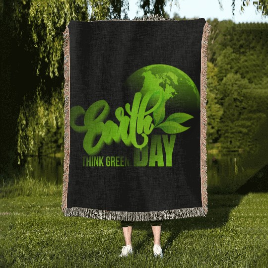 Earth day black bg Woven Blankets