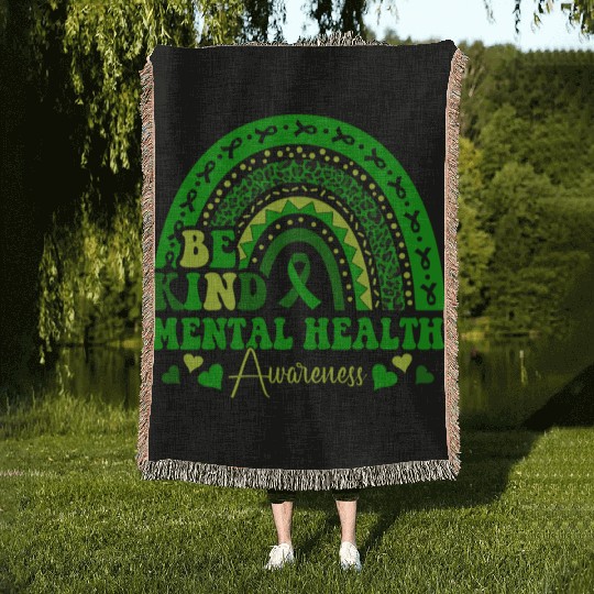 Green Rainbow Be Kind Mental Health Woven Blankets