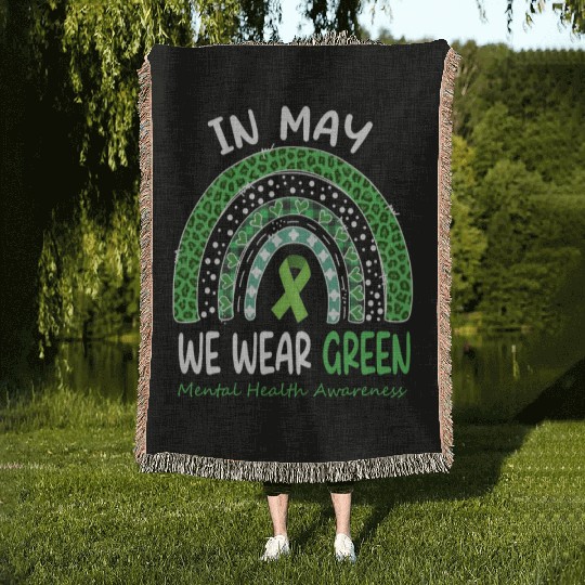 In May We Wear Green Mental Health Matters Woven Blankets