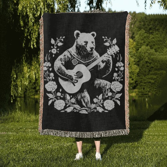 Grizzly Bear Guitar Woven Blankets