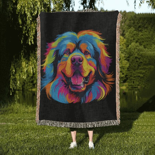 Watercolor Colorful Tibetan Mastiff Woven Blankets