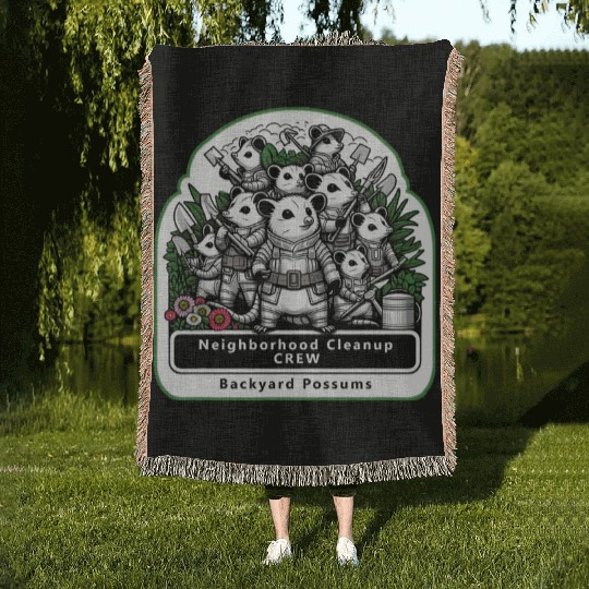 Backyard Possums Cleanup Crew Eco Warriors Woven Blankets