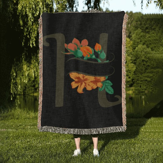 Capital letter H monogram with roses and lily Woven Blankets