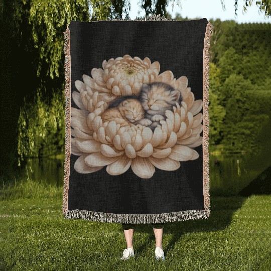 Kittens Sleeping In Flower Woven Blankets
