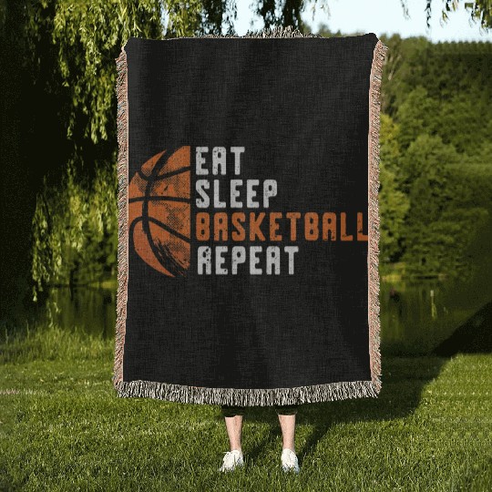 Eat Sleep Basketball Repeat Basketball Woven Blankets