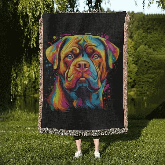 Watercolor Colorful Dogue De Bordeaux Woven Blankets