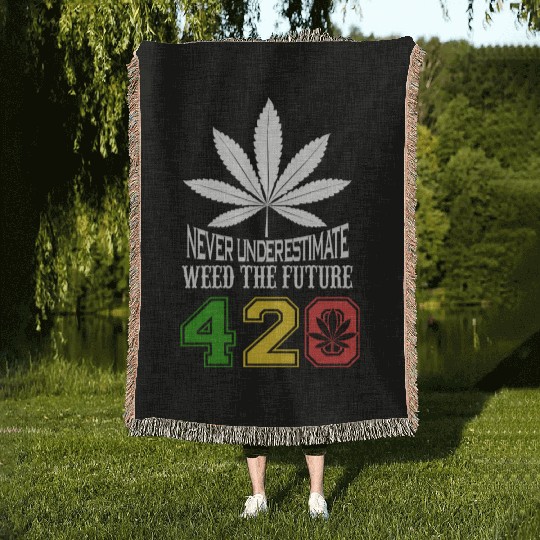 Chuckling 420 Future of Herb Weed Marijuana Design Woven Blankets