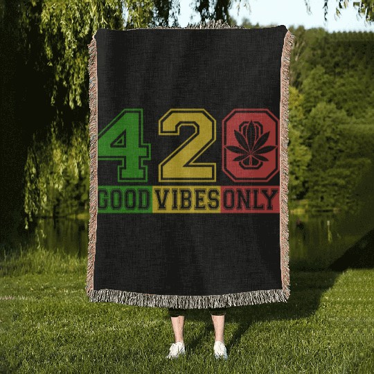 Witty 420 GoodVibes Herb Weed Marijuana Design Woven Blankets