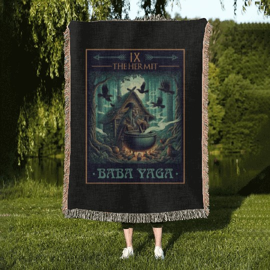 Baba Yaga The Hermit Tarot Card Pagan Witch Woven Blankets