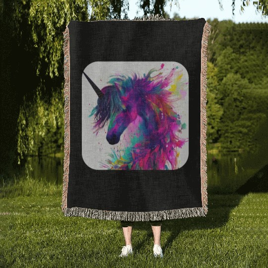Colorful splatters unicorn Woven Blankets