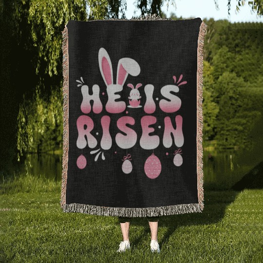 He Is Risen Easter Celebration Theme Bunny Eggs Woven Blankets