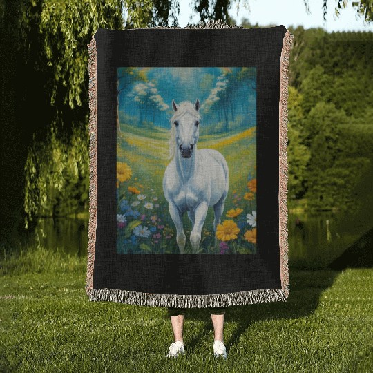 White horse Woven Blankets