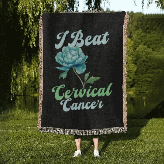 Cervical Cancer Awareness I Beat Cervical Cancer Woven Blankets
