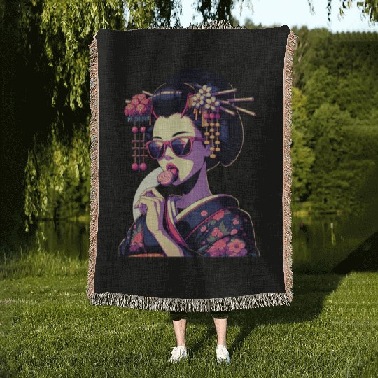 Japanese Geisha in Kimono, Geishas from Kyoto Woven Blankets