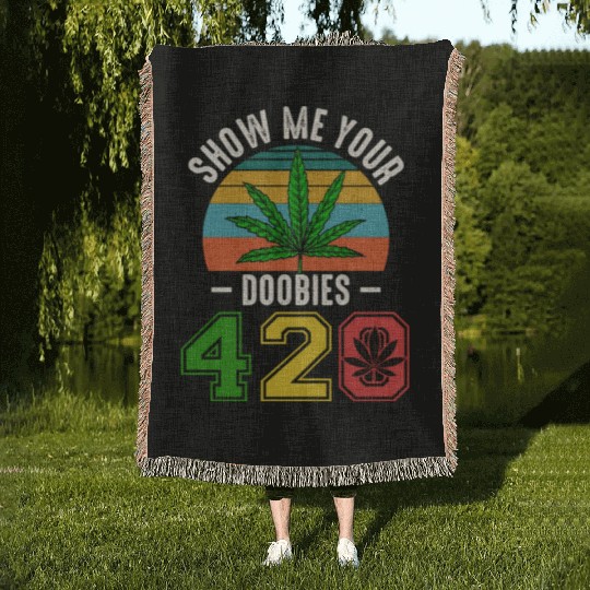 Fun 420 Show Me Herb Weed Marijuana Design Woven Blankets