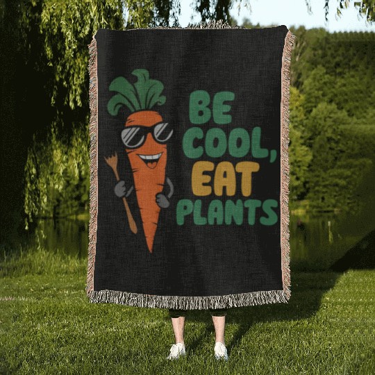 Cool Carrot In Sunglasses Woven Blankets