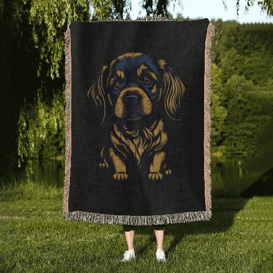 sad dog Woven Blankets