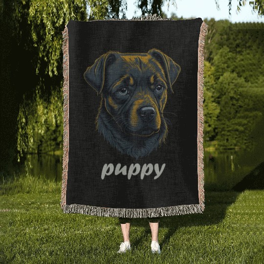 sad dog Woven Blankets