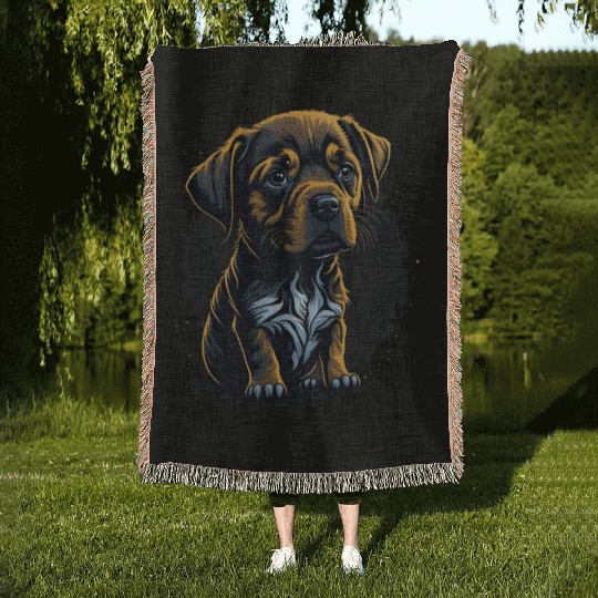 sad dog Woven Blankets