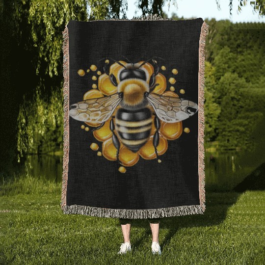 Bee and honeycomb Woven Blankets