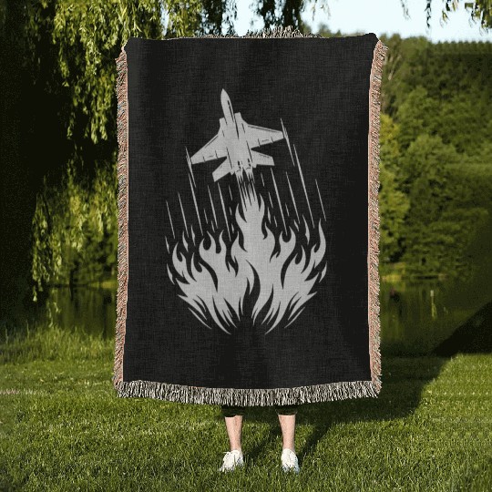Fighter Jet Model Airplane Fire Flames Flight Woven Blankets