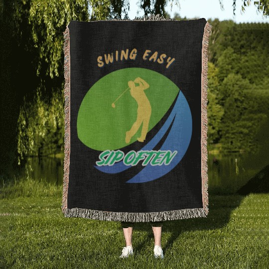Swing Easy, Sip Often. Funny golf beer Woven Blankets