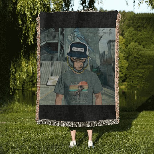 Gangsta Gorilla-Silverback Swanson Gorilla Wear Woven Blankets