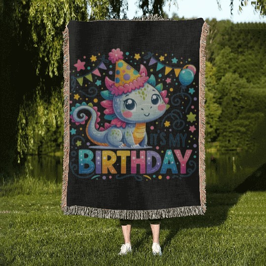 Its My Birthday Sweet Birthday Dragon Woven Blankets