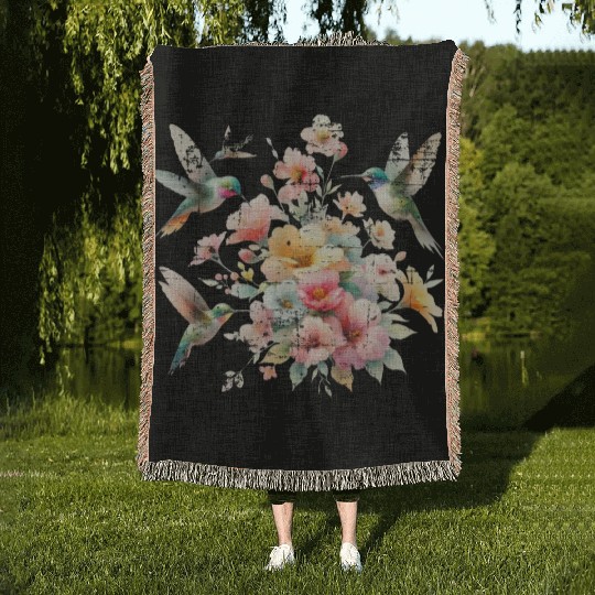 Hummingbird Nature Lover Spring Wildlife Vintage Woven Blankets
