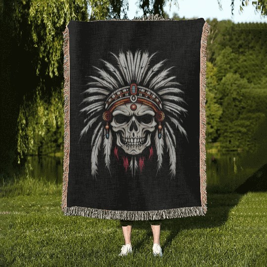 Indigenous Native American Skull Skull Head Woven Blankets