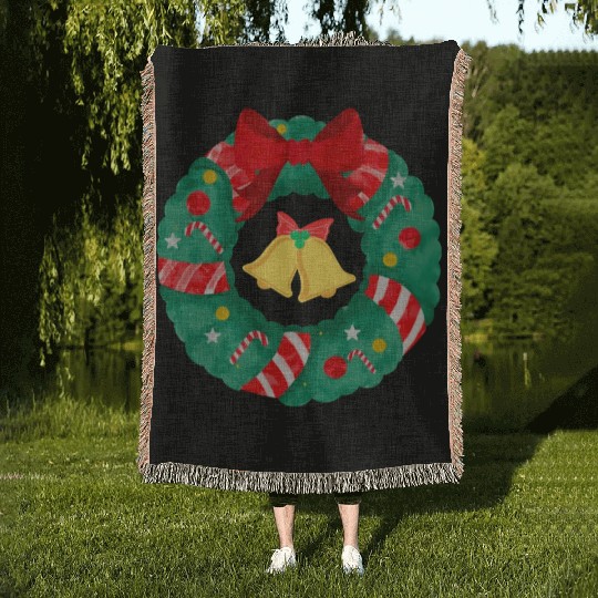 Christmas Wreath with Bells Woven Blankets