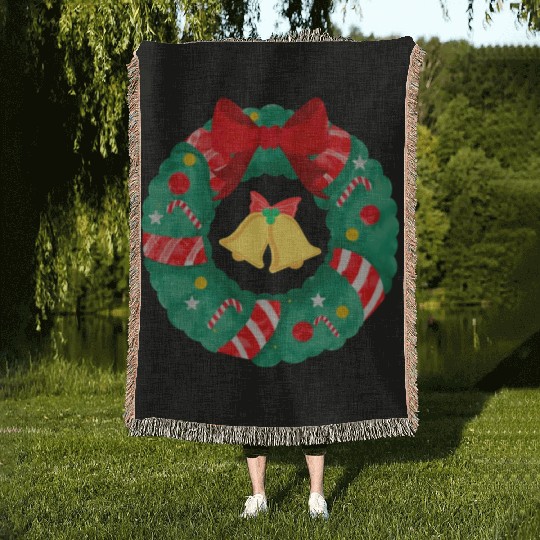 Christmas Wreath with Bells Woven Blankets
