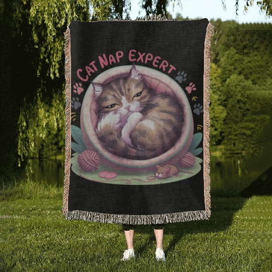 Cat Nap Expert - Funny Cat Outfit! Woven Blankets
