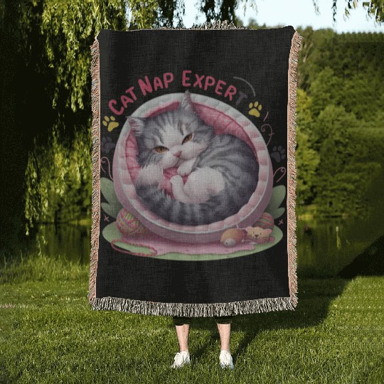 Cat Nap Expert - Funny Cat Outfit! Woven Blankets