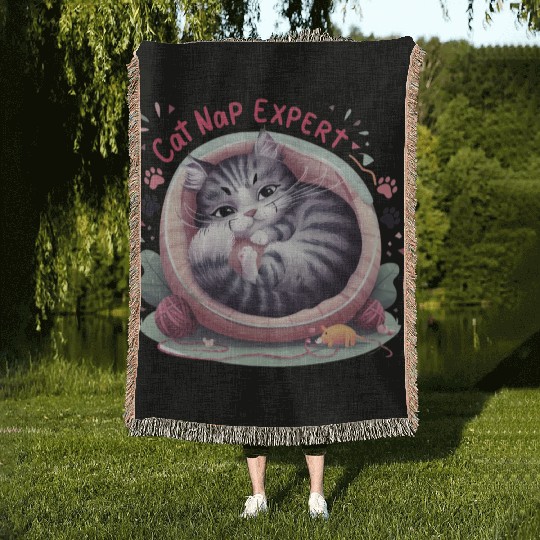 Cat Nap Expert - Funny Cat Outfit! Woven Blankets