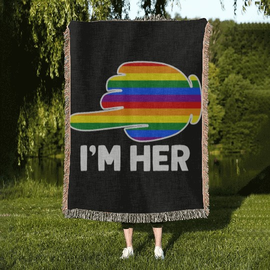 I'm Hers Rainbow Lesbian Couple Funny LGBT Pride Woven Blankets