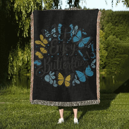 enjoy the butterflies Woven Blankets