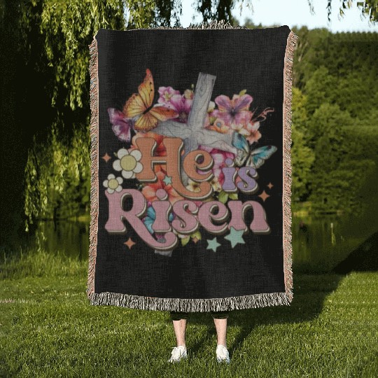 He Is Risen Christian Easter Jesus Resurrection Woven Blankets