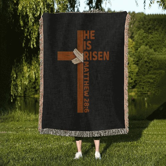 He Is Risen Matthew 28:6 Christian Easter Jesus Woven Blankets