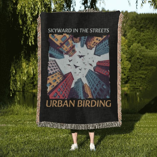 Urban Birdwatching Skyward In Streets Urban Birdin Woven Blankets
