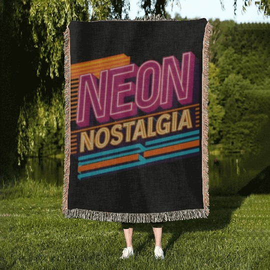 Neon Nostalgia: Pay homage to the retro neon aesth Woven Blankets
