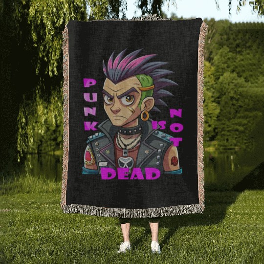 Punk Resurgence,illustration of Punk Man Woven Blankets