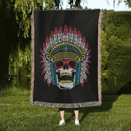 Indigenous Native American Skull Skull Head Woven Blankets