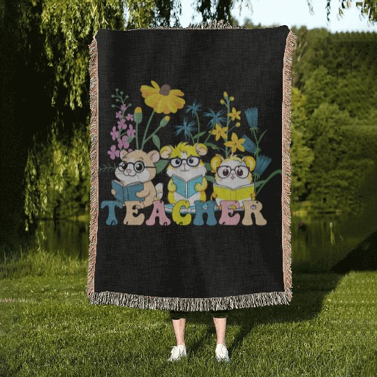Wildflower Teacher Woven Blankets, Groovy Hamster Educator